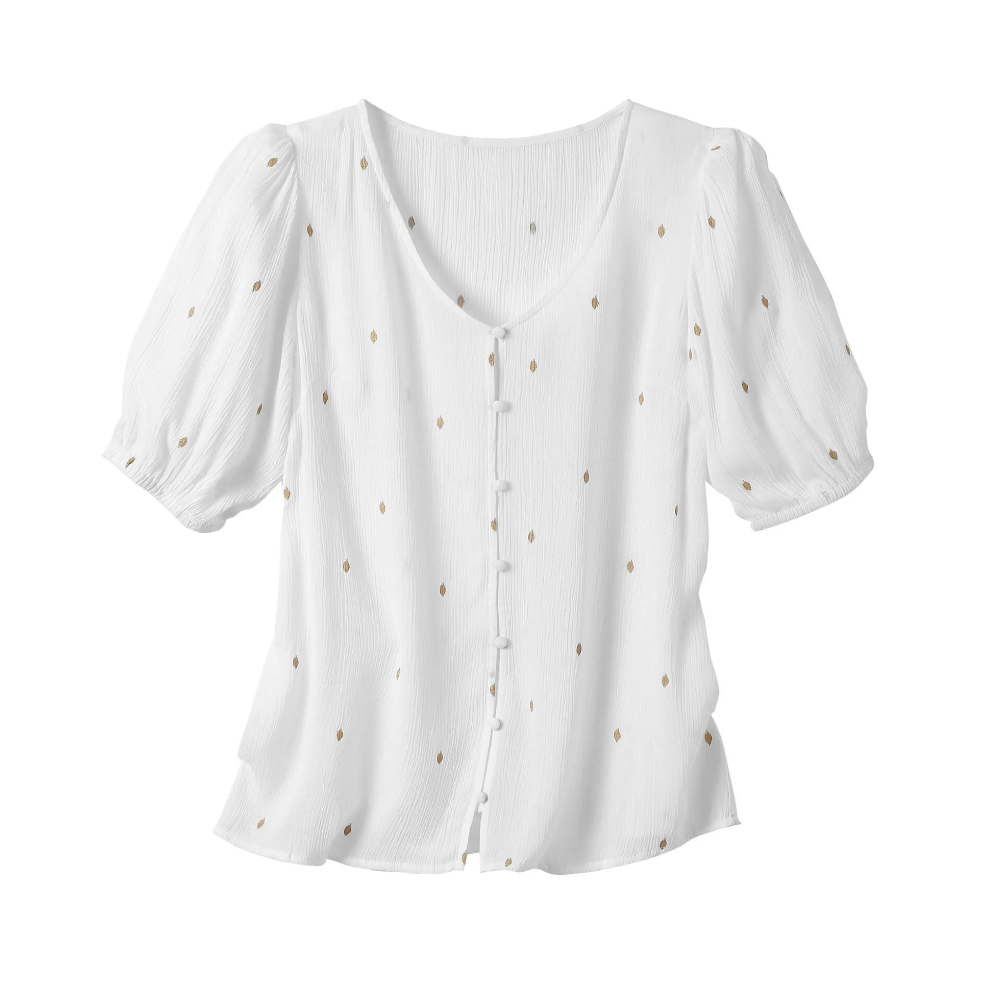 Bloes in crepon met goudkleurige print