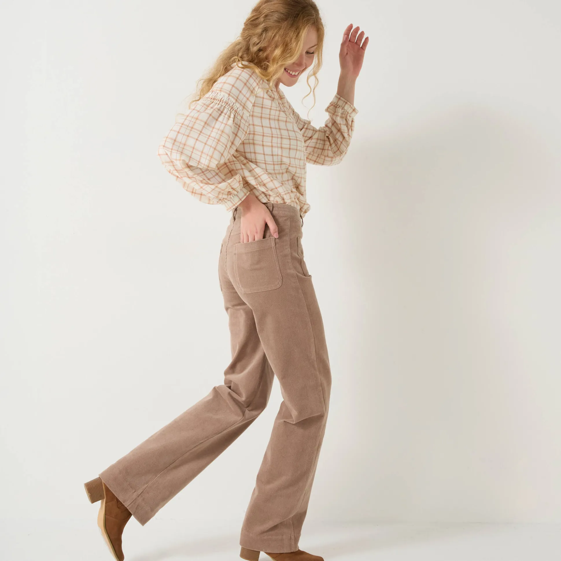 Bloes in flanel met ruitenprint, 7/8-mouwen