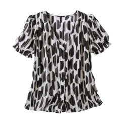 Bloes met bloezende mouwen en tweekleurige print, jacquardvoile