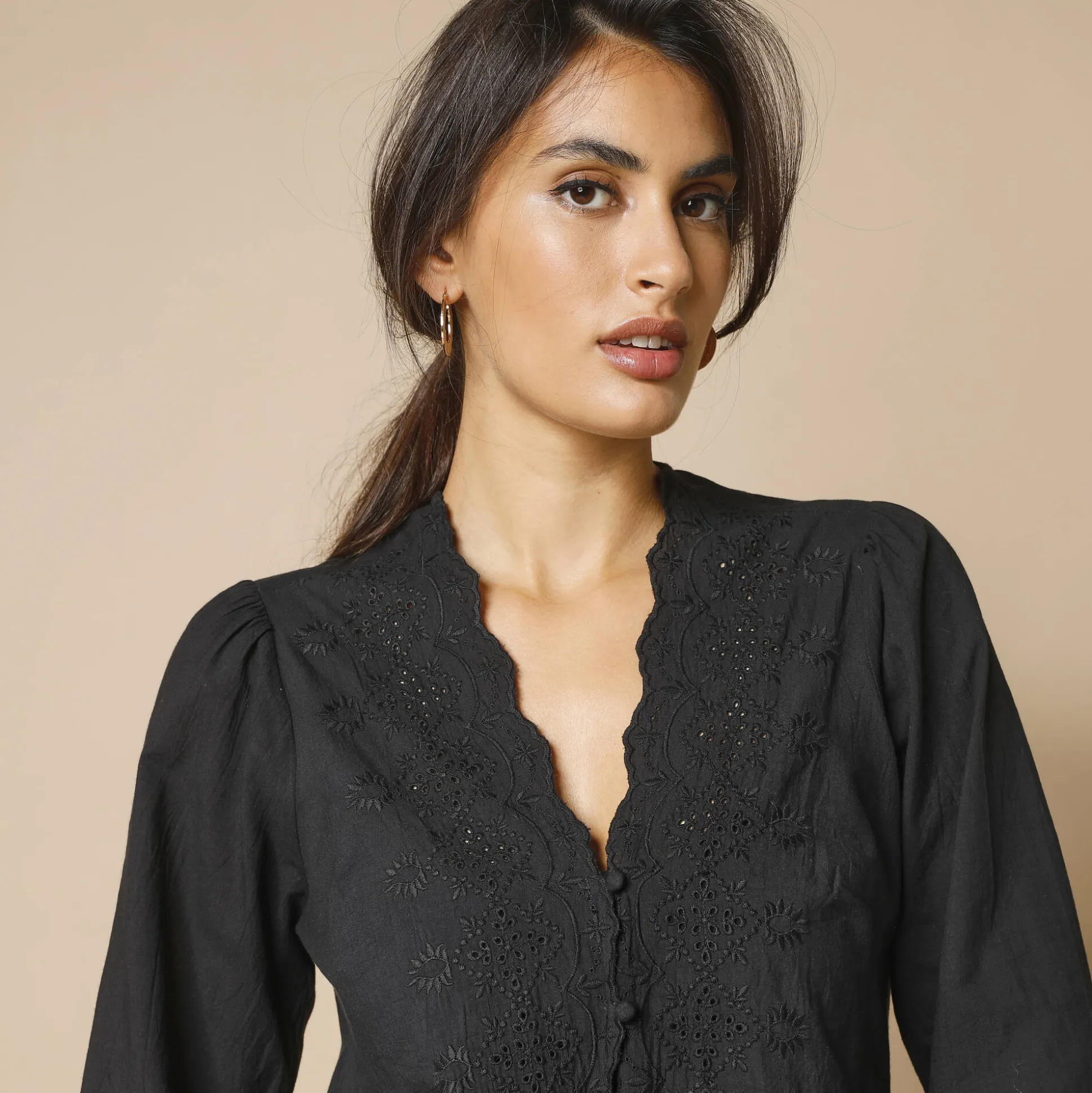 Bloes met broderie anglaise, katoen
