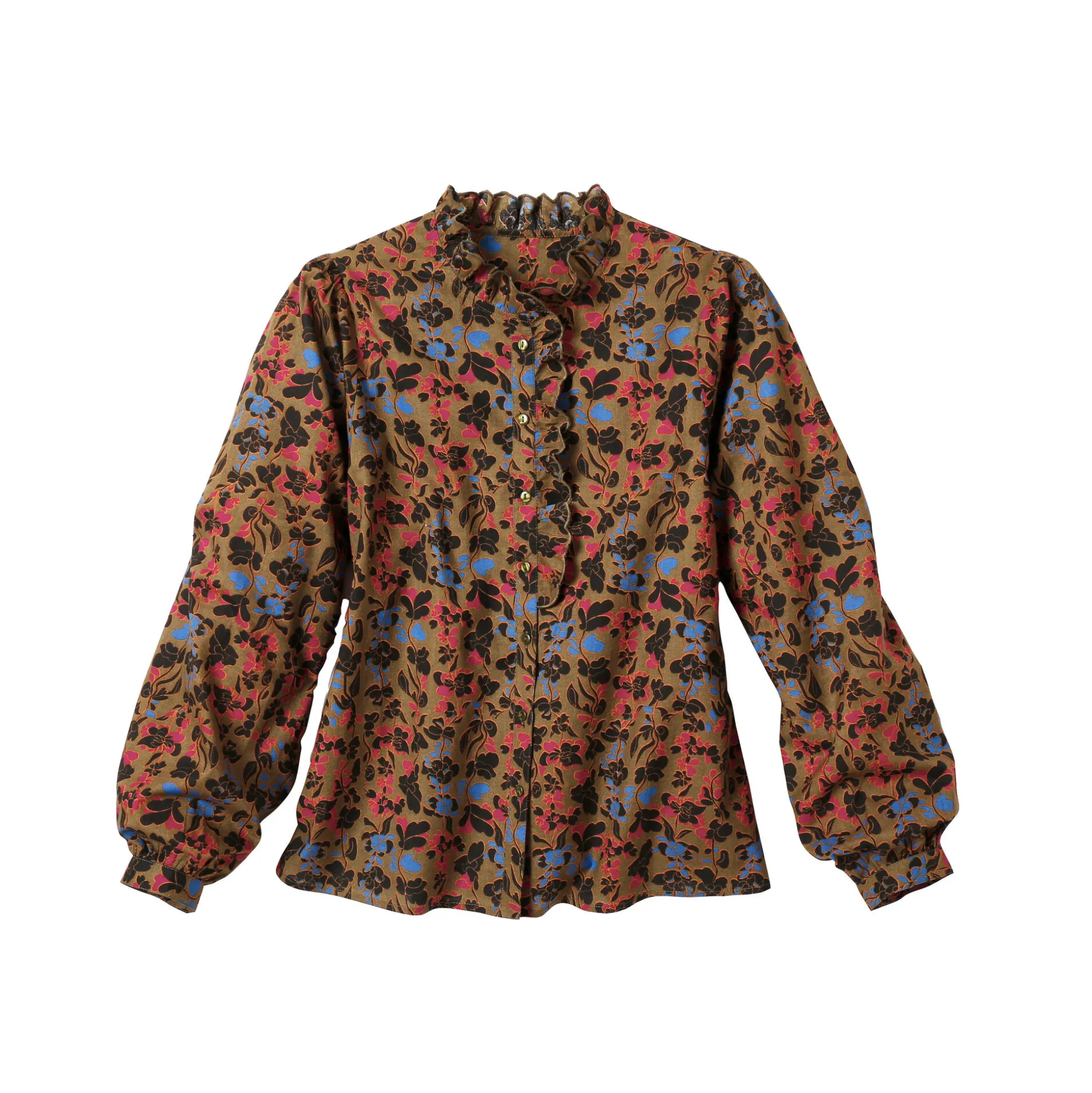 Bloes met fronskraag, bloemenprint