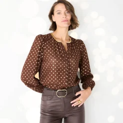 Bloes met goudkleurige stippenprint, in voile