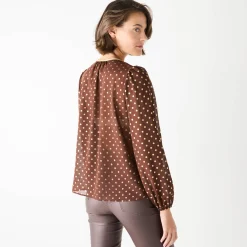 Bloes met goudkleurige stippenprint, in voile