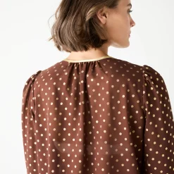Bloes met goudkleurige stippenprint, in voile