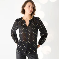 Bloes met goudkleurige stippenprint, in voile