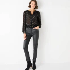 Bloes met goudkleurige stippenprint, in voile