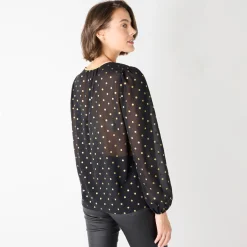 Bloes met goudkleurige stippenprint, in voile
