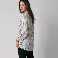 Bloes met grafische print en Tunesische hals, crêpe
