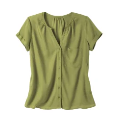 Bloes met knoopsluiting in effen viscose, korte mouwen