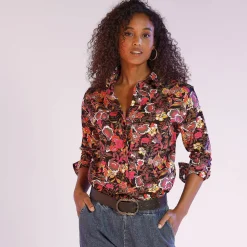 Bloes met knoopsluiting met bloemenprint, gerecycleerd polyester(**)