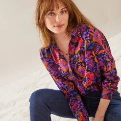 Bloes met knoopsluiting met bloemenprint, gerecycleerd polyester(**)