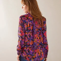 Bloes met knoopsluiting met bloemenprint, gerecycleerd polyester(**)