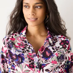 Bloes met knoopsluiting met bloemenprint, gerecycleerd polyester(**)