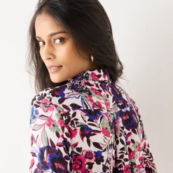 Bloes met knoopsluiting met bloemenprint, gerecycleerd polyester(**)
