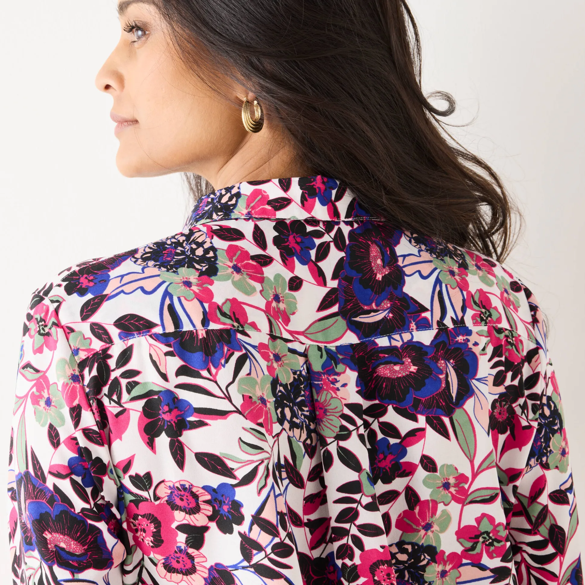 Bloes met knoopsluiting met bloemenprint, gerecycleerd polyester(**)