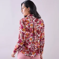 Bloes met knoopsluiting met bloemenprint, gerecycleerd polyester(**)
