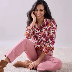 Bloes met knoopsluiting met bloemenprint, gerecycleerd polyester(**)
