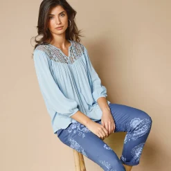 Bloes met macramé en 3/4-mouwen