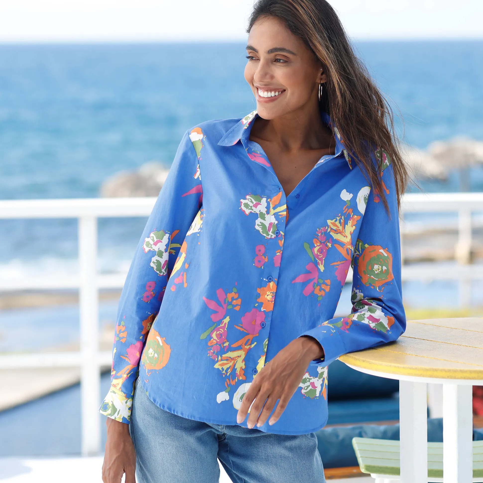 Bloes met maxi bloemenprint, katoen