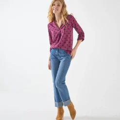Bloes met stippenprint en Tunesische hals, crêpe