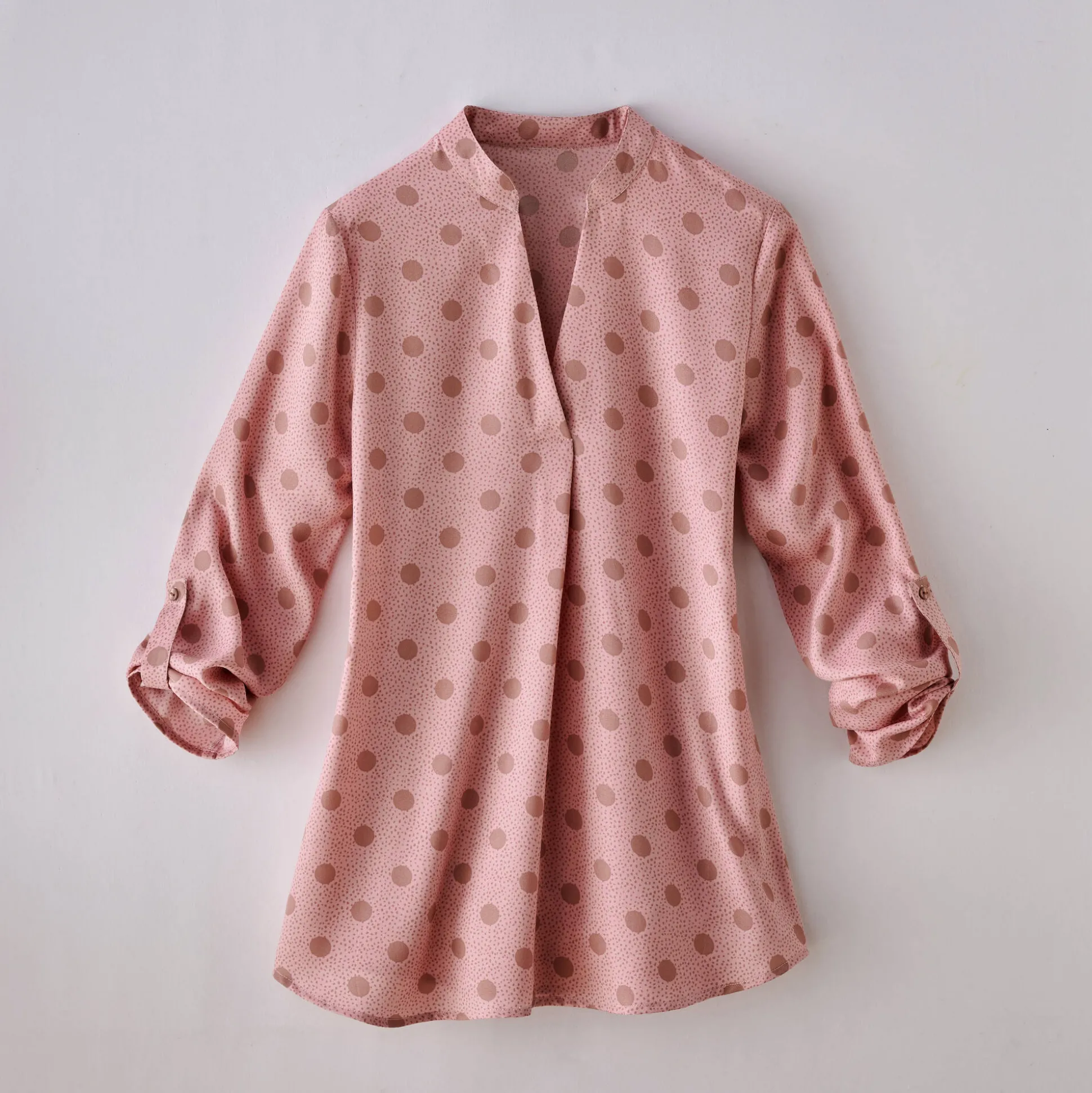 Bloes met stippenprint en Tunesische hals, crêpe