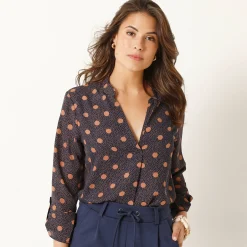 Bloes met stippenprint en Tunesische hals, crêpe
