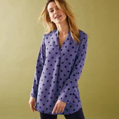 Bloes met stippenprint en Tunesische hals, crêpe