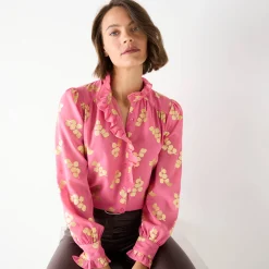 Bloes met strook, voile met gouden print