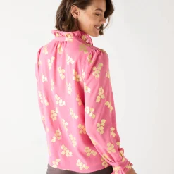 Bloes met strook, voile met gouden print