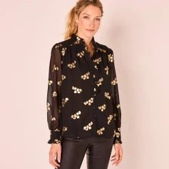 Bloes met strook, voile met gouden print