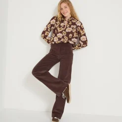 Bloes met strookjes en bloemenprint, crepon