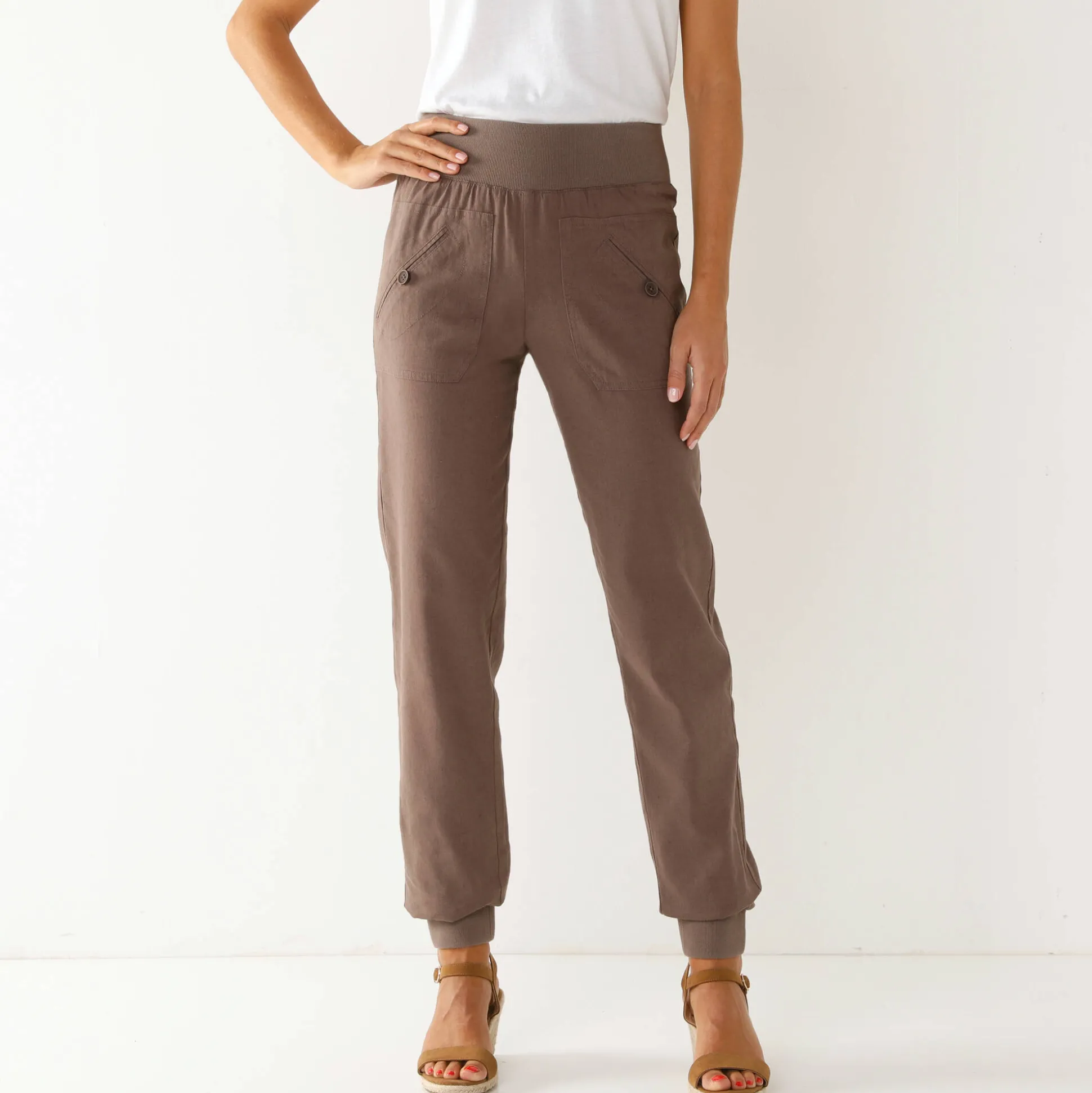 Bloezende broek met elastische taille, linnen-katoen