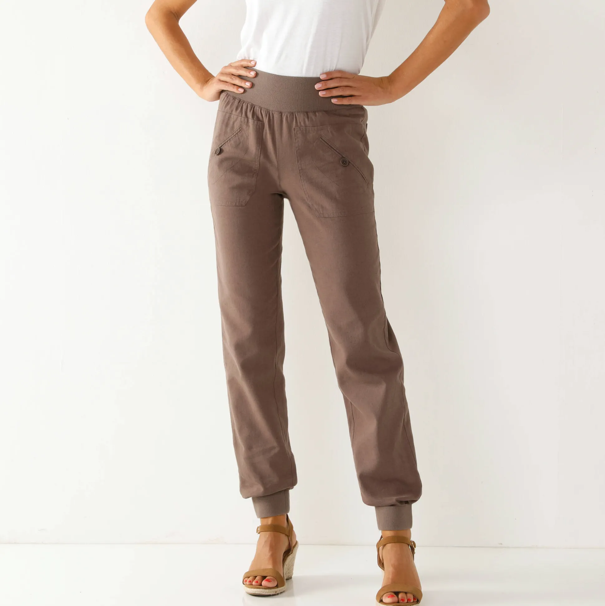 Bloezende broek met elastische taille, linnen-katoen