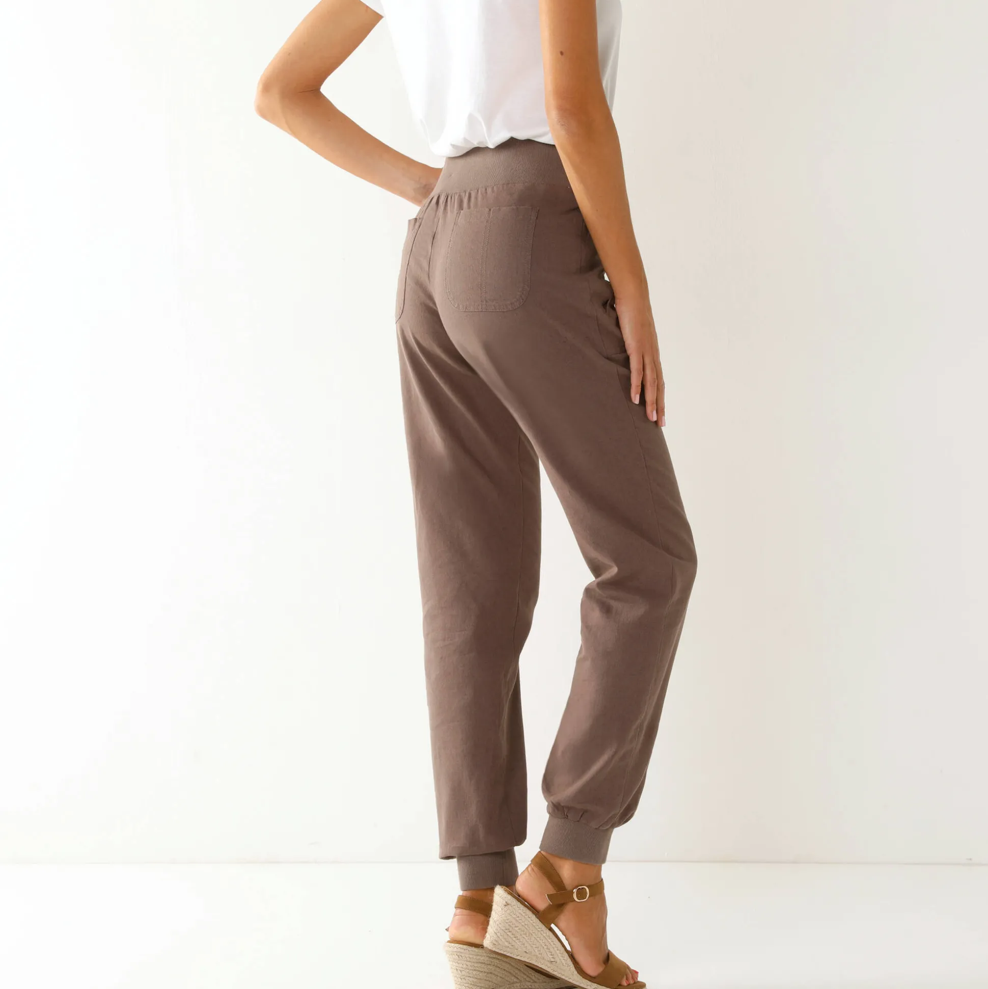 Bloezende broek met elastische taille, linnen-katoen