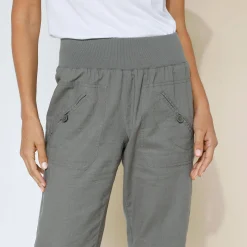 Bloezende broek met elastische taille, linnen-katoen