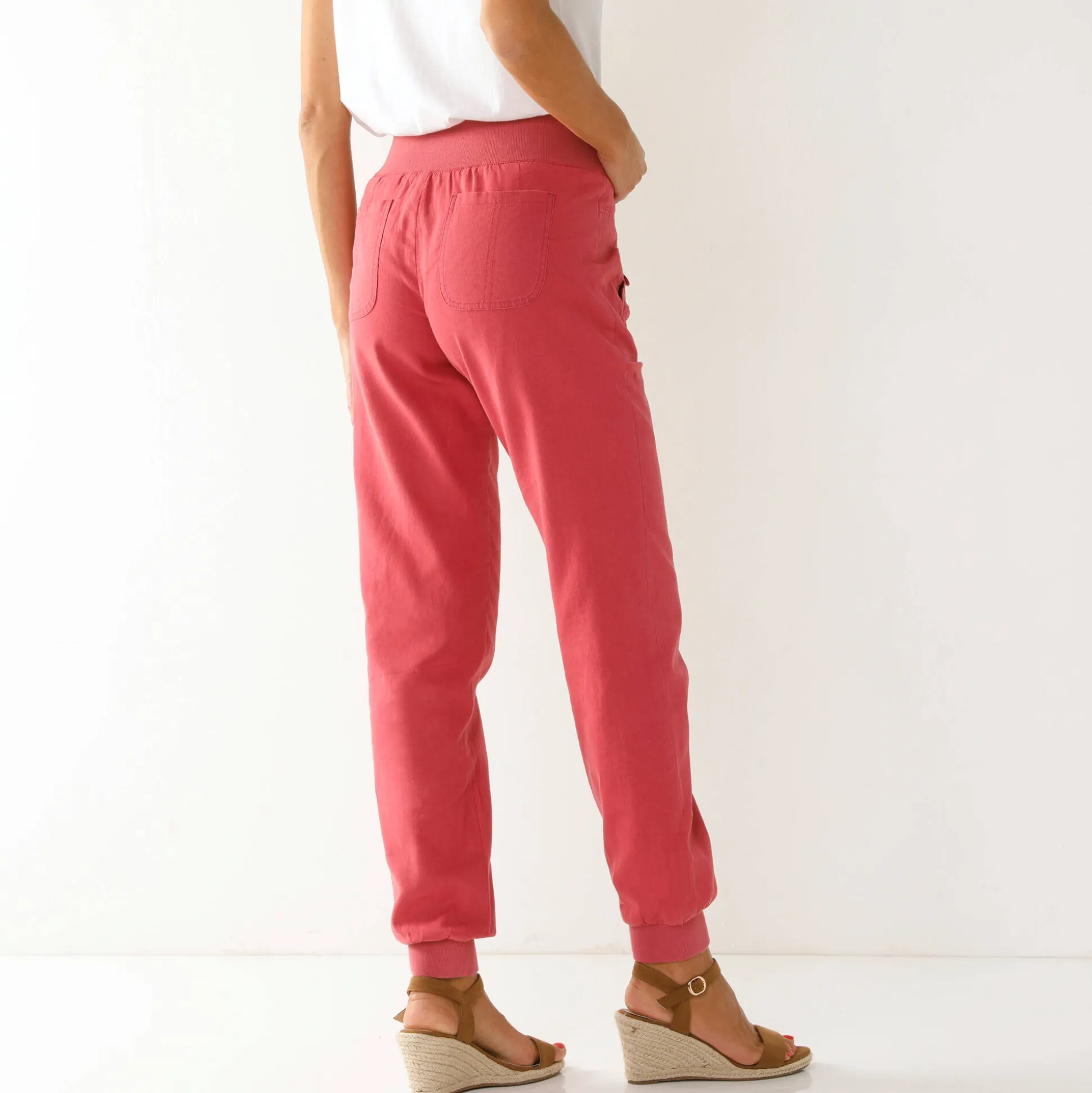 Bloezende broek met elastische taille, linnen-katoen