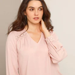 Blouse met kanten details, crêpe