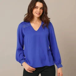 Blouse met kanten details, crêpe
