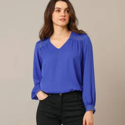Blouse met kanten details, crêpe