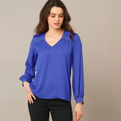 Blouse met kanten details, crêpe