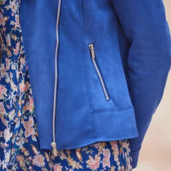 Blouson in suèdine met rits en reverskraag met drukknoopsluiting