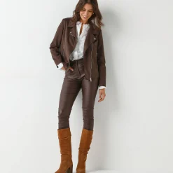 Blouson in suèdine met rits en reverskraag met drukknoopsluiting