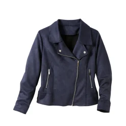 Blouson in suèdine met rits en reverskraag met drukknoopsluiting
