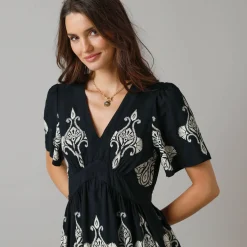Bohemian lange jurk, print met borduureffect