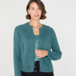 Bolero in harig tricot met lange mouwen