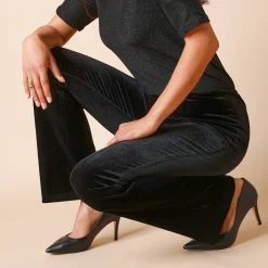 Bootcut legging met elastische taille, in velourstricot
