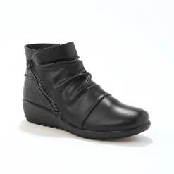 Boots in 2 materialen met plissé en sleehak - zwart