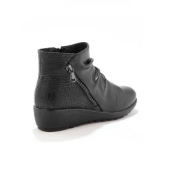 Boots in 2 materialen met plissé en sleehak - zwart