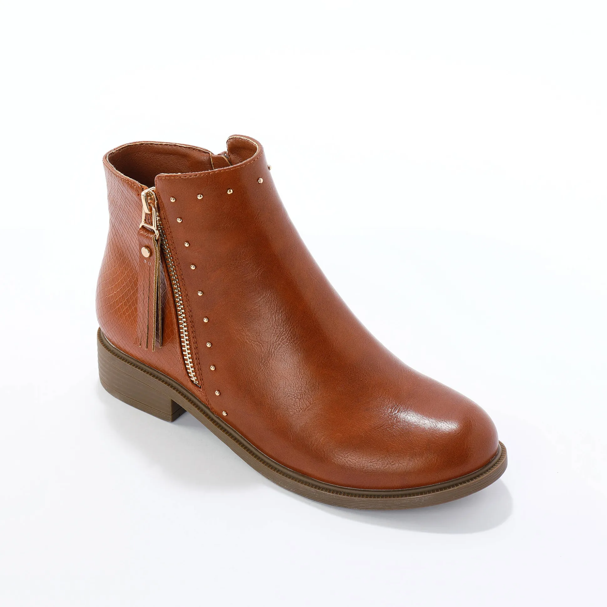 Boots in 2 materialen, rits en sierspijkers