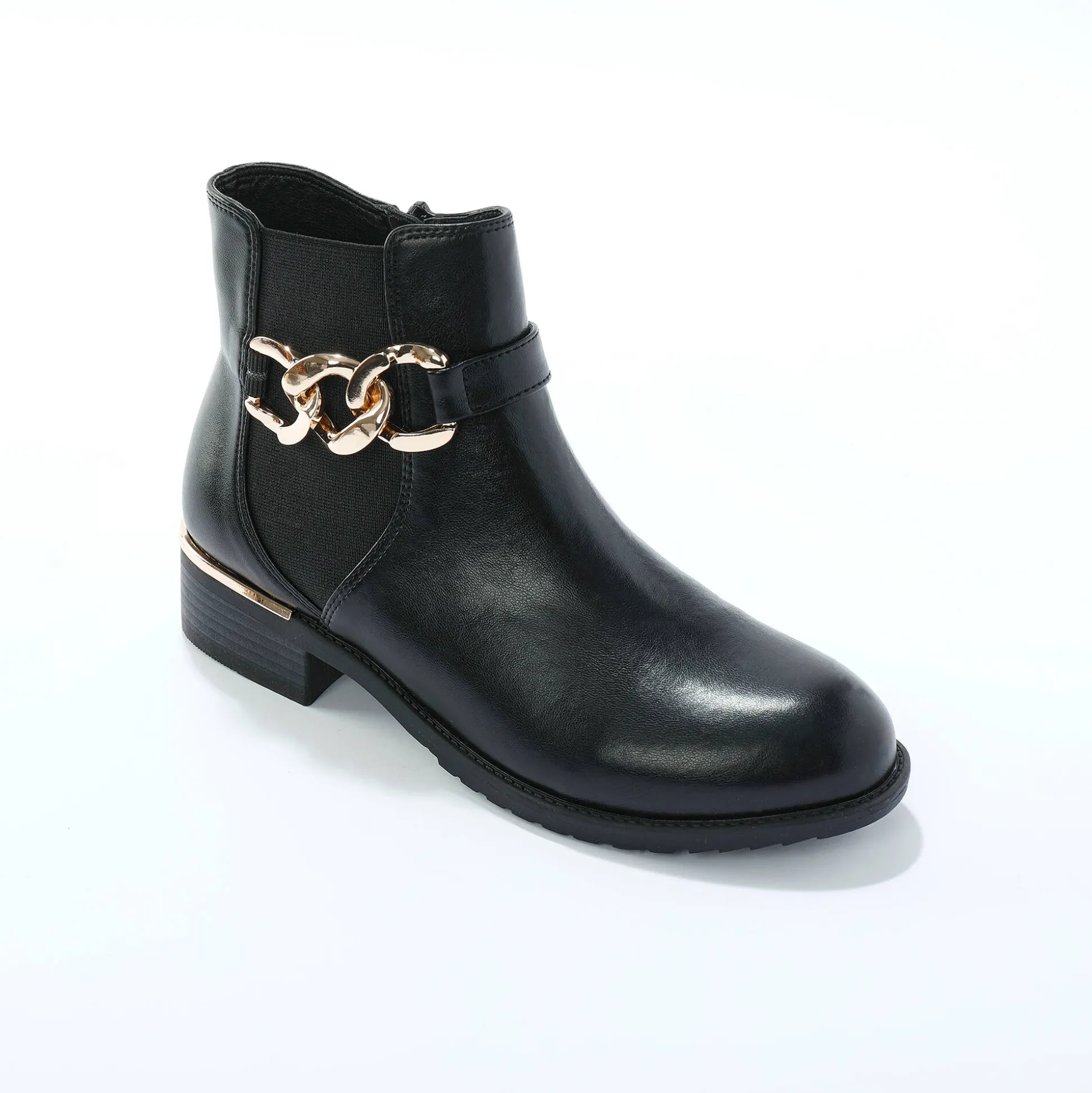 Boots met elastieken en rits, goudkleurige gesp